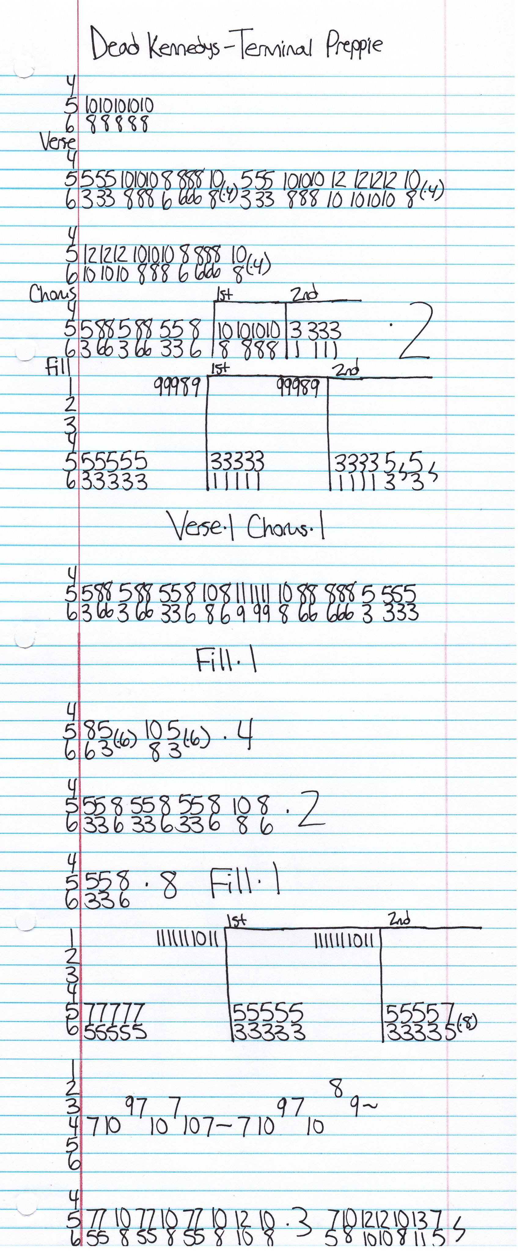 High quality guitar tab for Terminal Preppie by Dead Kennedys off of the album Plastic Surgery Disasters. ***Complete and accurate guitar tab!***